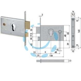 SERRATURA DA INFILARE PER FASCE CATENACCIO E SCROCCO MM.82 H 44120 - mm.60 (44120600)