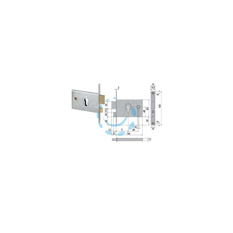 SERRATURA DA INFILARE PER FASCE CATENACCIO E SCROCCO MM.82 H 44120 - mm.60 (44120600)