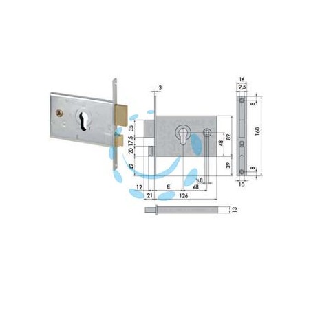SERRATURA DA INFILARE PER FASCE CATENACCIO E SCROCCO MM.82 H 44120 - mm.60 (44120600)