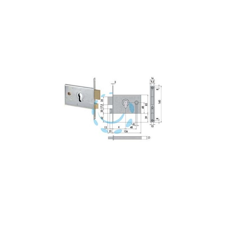 SERRATURA DA INFILARE PER FASCE CATENACCIO E SCROCCO MM.82 H 44120 - mm.60 (44120600)
