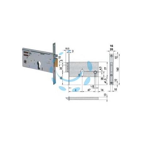 ELETTROSERRATURA DA INFILARE PER FASCE MM.77 H 14350 14351 - mm.90 (14351900) frontale mm.20