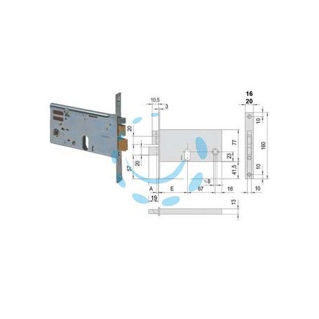 ELETTROSERRATURA DA INFILARE PER FASCE MM.77 H 14460 14461 - mm.70 (14461900) frontale mm.20