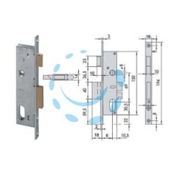 SERRATURA DA INFILARE PER MONTANTI CATENACCIO E SCROCCO 2 MAND. 44225 - mm.15 (44225150)