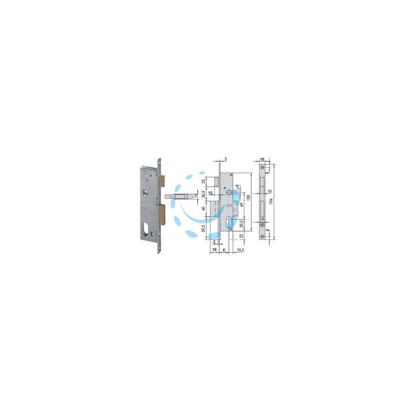 SERRATURA DA INFILARE PER MONTANTI CATENACCIO E SCROCCO 2 MAND. 44225 - mm.25 (44225250)