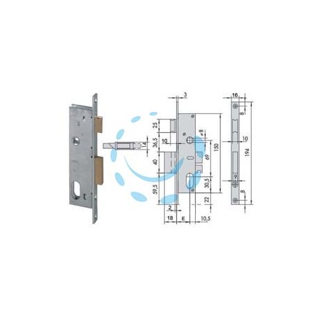SERRATURA DA INFILARE PER MONTANTI CATENACCIO E SCROCCO 2 MAND. 44225 - mm.30 (44225300)