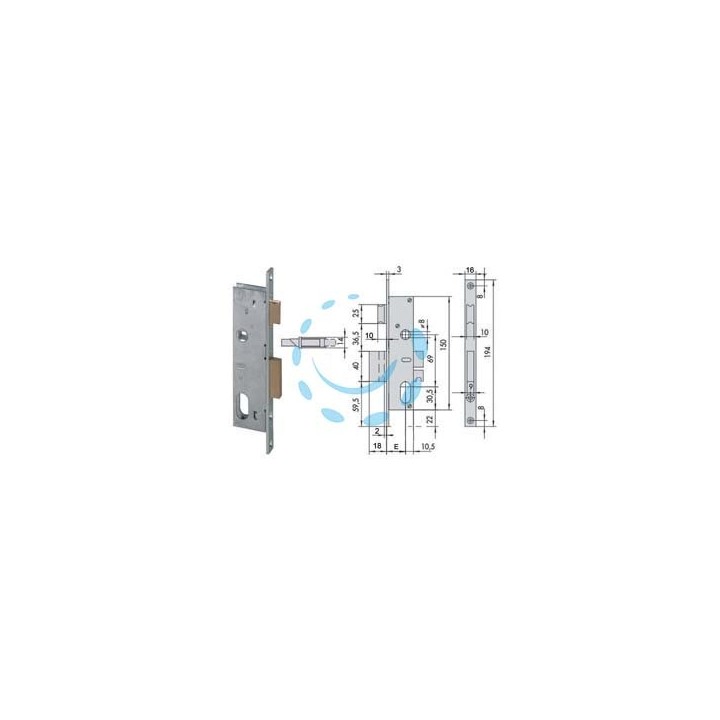 SERRATURA DA INFILARE PER MONTANTI CATENACCIO E SCROCCO 2 MAND. 44225 - mm.30 (44225300)