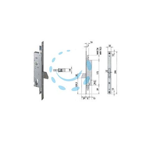 SERRATURA TRIPLICE DA INFILARE PER MONTANTI SOLO CATENACCIO 46220 - mm.25 (46220250)