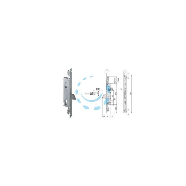 SERRATURA TRIPLICE INFILARE PER MONTANTI SOLO CATEN. 46800 (EX46300) - mm.30 (46800300)