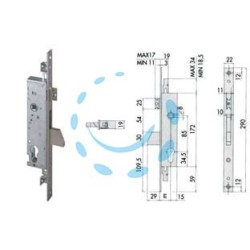 SERRATURA TRIPLICE DA INFILARE PER MONTANTI CON CATEN. E SCROCCO 46225 - mm.25 (46225250)