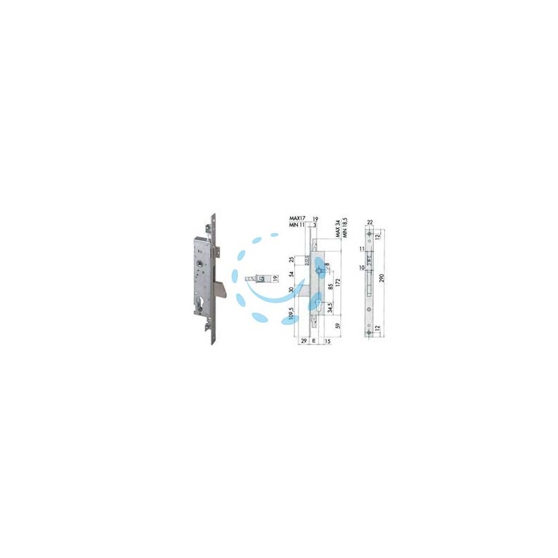 SERRATURA TRIPLICE DA INFILARE PER MONTANTI CON CATEN. E SCROCCO 46225 - mm.25 (46225250)
