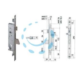 SERRATURA TRIPLICE DA INFILARE PER MONTANTI CON CATEN. E SCROCCO 46225 - mm.30 (46225300)