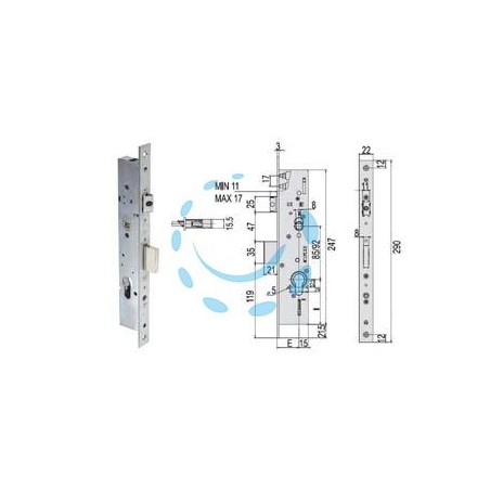 SERRATURA TRIPLICE INFILARE MONTANTI CON QUADRO E SCR. MULTITOP 49225 - mm.30 (492253000RC)