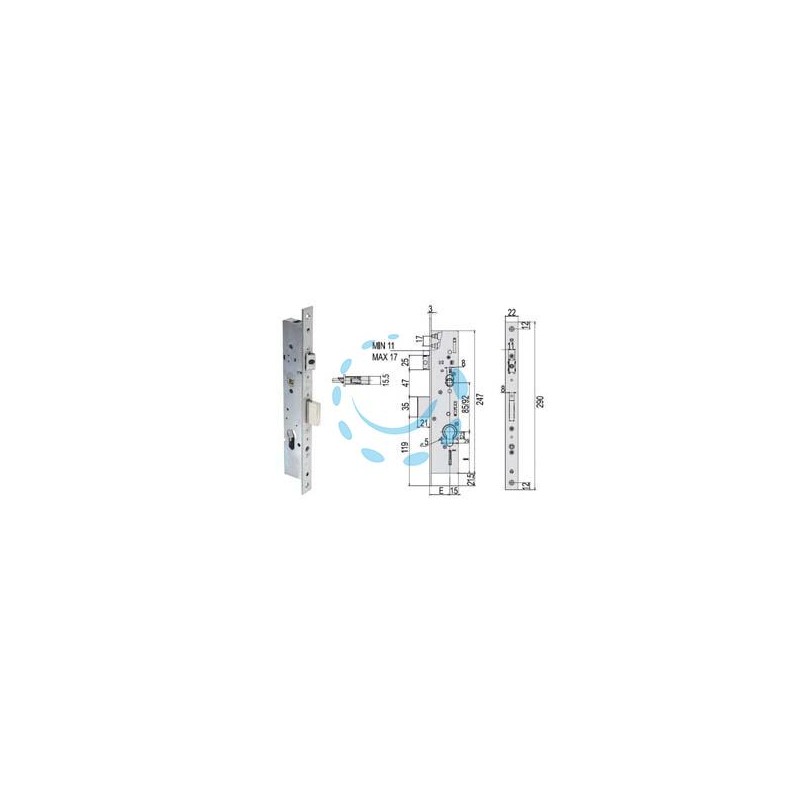 SERRATURA TRIPLICE INFILARE MONTANTI CON QUADRO E SCR. MULTITOP 49225 - mm.35 (4922535000RC)