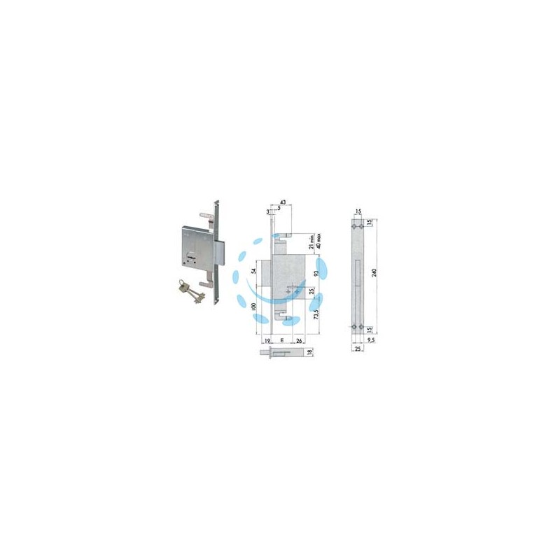 SERRATURA TRIPLICE DA INFILARE DOPPIA MAPPA 57226 - KA mm.50 c/1 ch. cif. unica sr. 12 pz (5722652)