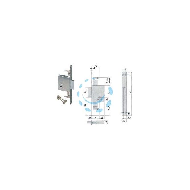 SERRATURA TRIPLICE DA INFILARE DOPPIA MAPPA 57226 - KA mm.50 c/1 ch. cif. unica sr. 12 pz (5722652)