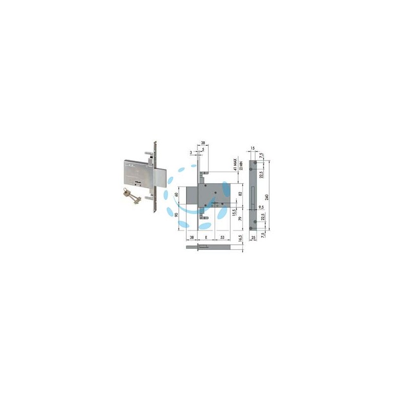 SERRATURA TRIPLICE DA INFILARE DOPPIA MAPPA 57016 - mm.60 con 2 chiavi (57016600)