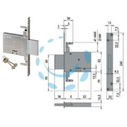 SERRATURA TRIPLICE DA INFILARE DOPPIA MAPPA 57016 - KA mm.60 c/1 ch. cif. unica sr. 12 pz (57016620)