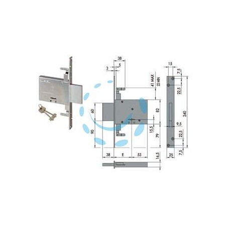 SERRATURA TRIPLICE DA INFILARE DOPPIA MAPPA 57016 - KA mm.70 c/1 ch. cif. unica sr. 12 pz (57016720)