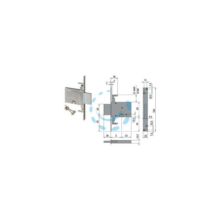 SERRATURA TRIPLICE DA INFILARE DOPPIA MAPPA 57016 - KA mm.70 c/1 ch. cif. unica sr. 12 pz (57016720)