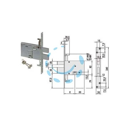 SERRATURA TRIPLICE DA INFILARE DOPPIA MAPPA DOPPIO CATENACCIO 57336 - mm.70 (57336700)
