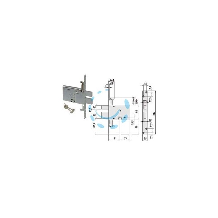 SERRATURA TRIPLICE DA INFILARE DOPPIA MAPPA DOPPIO CATENACCIO 57336 - mm.70 (57336700)