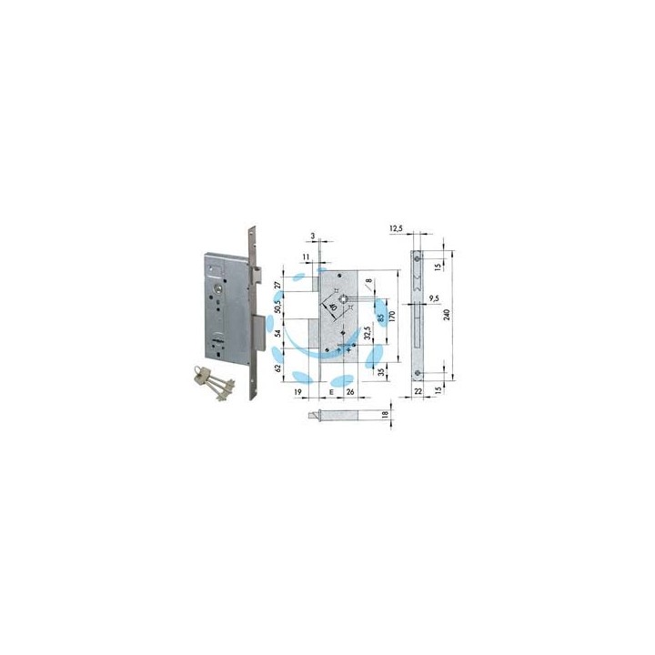 SERRATURA DA INFILARE DOPPIA MAPPA CON SCROCCO 57211 - mm.50 - gambo chiave mm.35,5 (57211500)