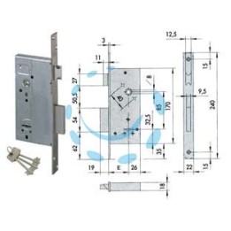 SERRATURA DA INFILARE DOPPIA MAPPA CON SCROCCO 57211 - mm.45 - gambo chiave mm.60 (57211460)
