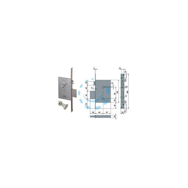 SERRATURA DA INFILARE DOPPIA MAPPA CON SCROCCO 57250 - mm.60 - gambo chiave mm.35,5 (57250600)