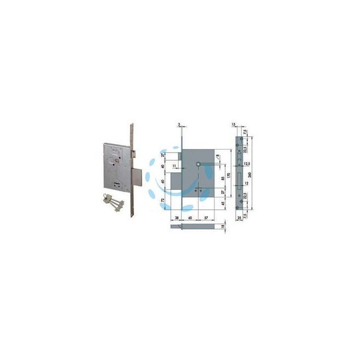 SERRATURA DA INFILARE DOPPIA MAPPA CON SCROCCO 57250 - mm.60 - gambo chiave mm.35,5 (57250600)