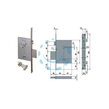 SERRATURA DA INFILARE DOPPIA MAPPA CON SCROCCO 57250 - mm.60 - gambo chiave mm.60 (57250610)
