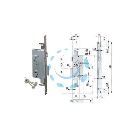 SERRATURA DA INFILARE DOPPIA MAPPA CON SCROCCO 57215 - mm.50 - gambo chiave mm.35,5 (57215500)