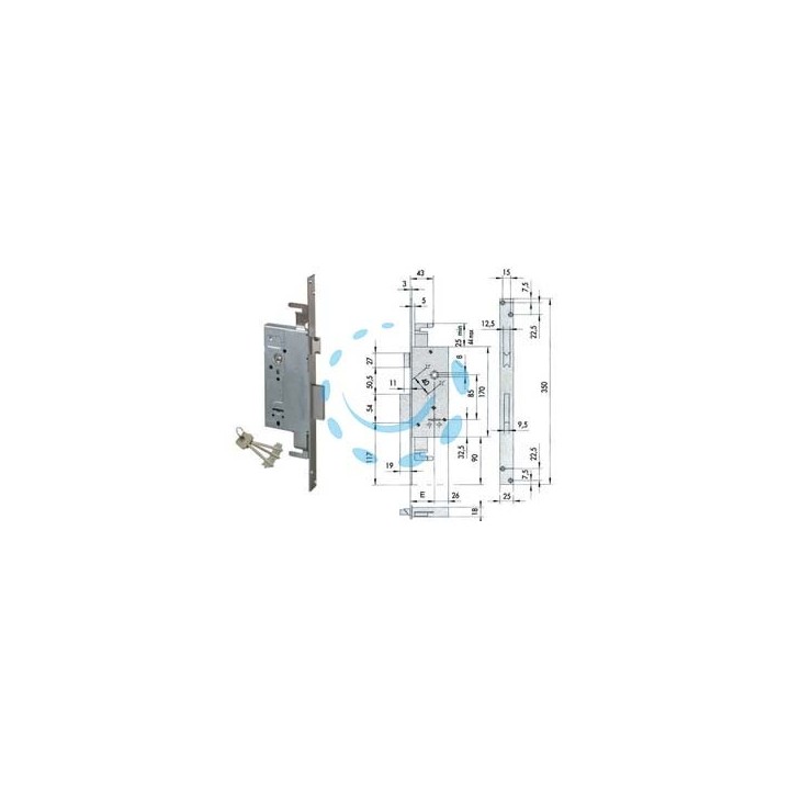 SERRATURA DA INFILARE DOPPIA MAPPA CON SCROCCO 57215 - mm.50 - gambo chiave mm.35,5 (57215500)