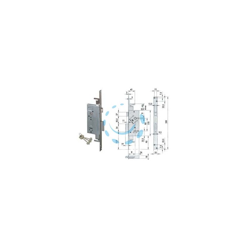 SERRATURA DA INFILARE DOPPIA MAPPA CON SCROCCO 57215 - mm.60 - gambo chiave mm.35,5 (57215600)
