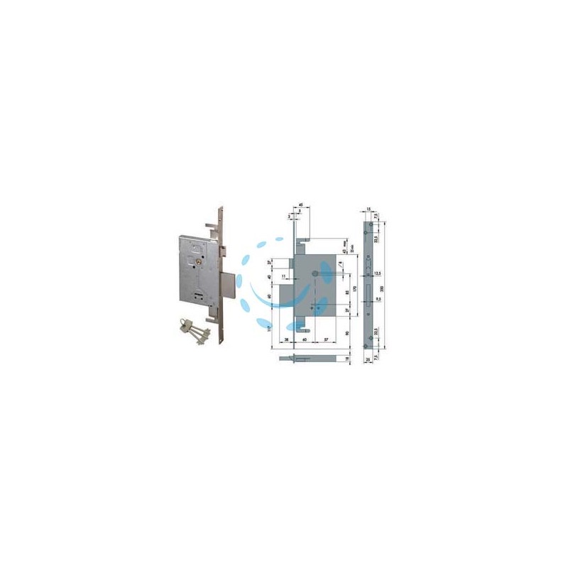 SERRATURA TRIPLICE DA INFILARE DOPPIA MAPPA CON SCROCCO 57255 - mm.60 - gambo chiave mm.35,5 (57255600)
