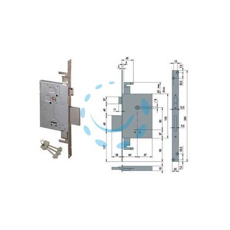 SERRATURA TRIPLICE DA INFILARE DOPPIA MAPPA CON SCROCCO 57255 - mm.60 - gambo chiave mm.35,5 (57255600)
