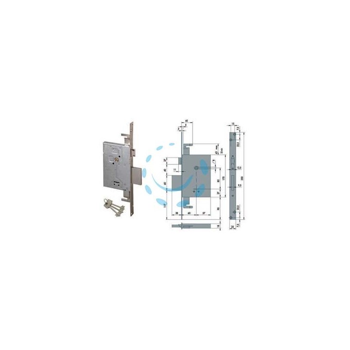SERRATURA TRIPLICE DA INFILARE DOPPIA MAPPA CON SCROCCO 57255 - mm.60 - gambo chiave mm.35,5 (57255600)