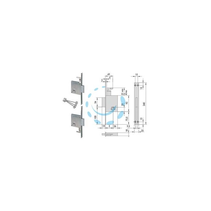 SERRATURE ACCOPPIATE DA INFILARE DOPPIA MAPPA 57230 - mm.50 - gambo chiave mm.60 (57230510)