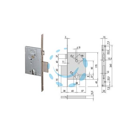 SERRATURA DA INFILARE A CILINDRO CON CATENACCIO E SCROCCO 56250 - mm.60 (156250600)