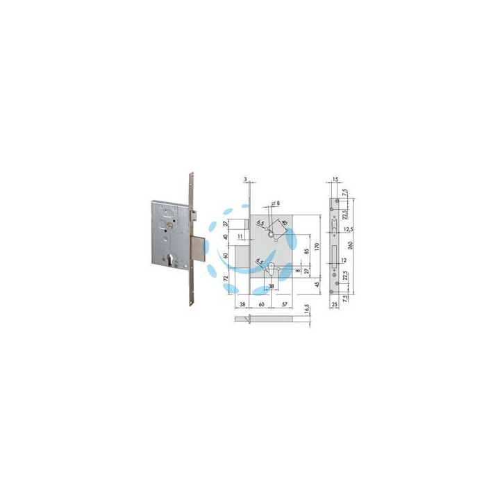 SERRATURA DA INFILARE A CILINDRO CON CATENACCIO E SCROCCO 56250 - mm.60 (156250600)