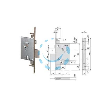 SERRATURA DA INFILARE A CILINDRO CON CATENACCIO E SCROCCO 56255 - mm.60 (56255600)