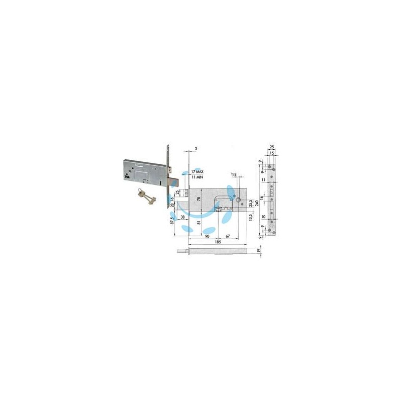 SERRATURA DA INFILARE PER FASCE DOPPIA MAPPA MM.78 H 57353 - mm.90 (57353900)