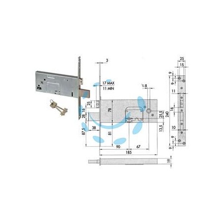 SERRATURA DA INFILARE PER FASCE DOPPIA MAPPA MM.78 H 57353 - mm.90 (57353900)