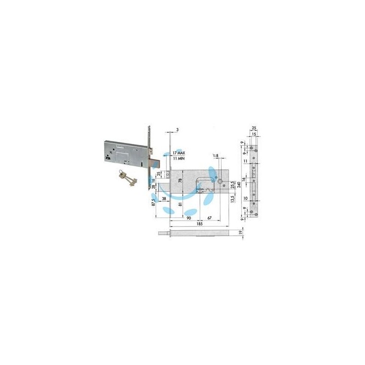 SERRATURA DA INFILARE PER FASCE DOPPIA MAPPA MM.78 H 57353 - mm.90 (57353900)