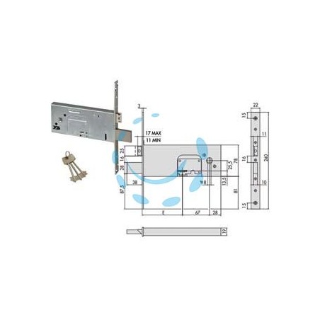 SERRATURA DA INFILARE PER FASCE DOPPIA MAPPA MM.78 H 57352 - mm.90 (57352900)