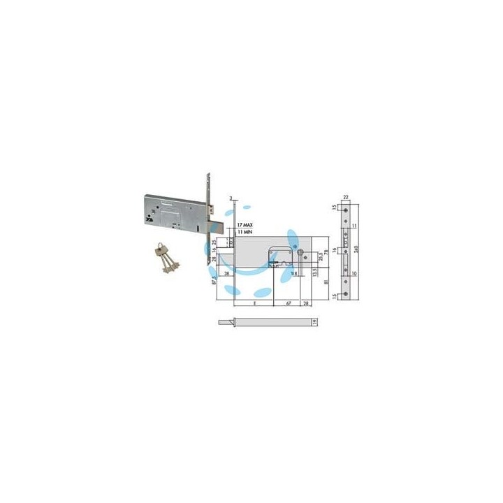 SERRATURA DA INFILARE PER FASCE DOPPIA MAPPA MM.78 H 57352 - mm.100 (57352100)