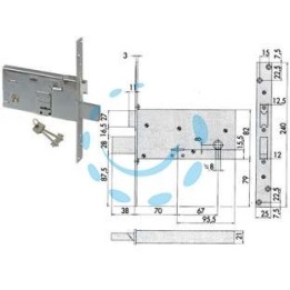SERRATURA DA INFILARE PER FASCE DOPPIA MAPPA MM.82 H 57313 - mm.70 (57313730)