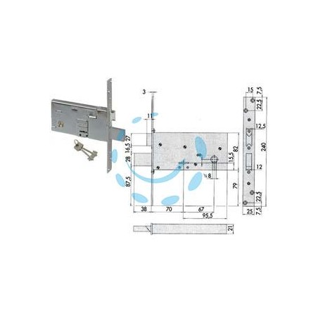 SERRATURA DA INFILARE PER FASCE DOPPIA MAPPA MM.82 H 57313 - mm.70 (57313730)