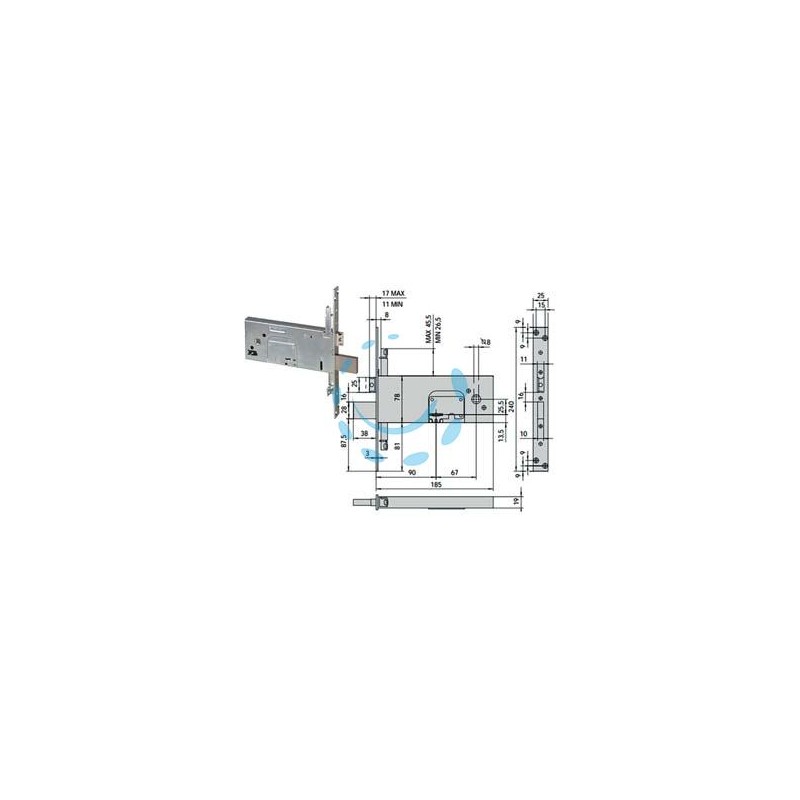 SERRATURA TRIPLICE DA INFILARE PER FASCE DOPPIA MAPPA MM.78 H 57358 - mm.90 (57358900)