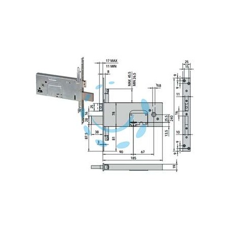 SERRATURA TRIPLICE DA INFILARE PER FASCE DOPPIA MAPPA MM.78 H 57358 - mm.90 (57358900)