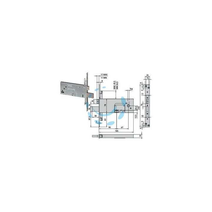SERRATURA TRIPLICE DA INFILARE PER FASCE DOPPIA MAPPA MM.78 H 57358 - mm.90 (57358900)